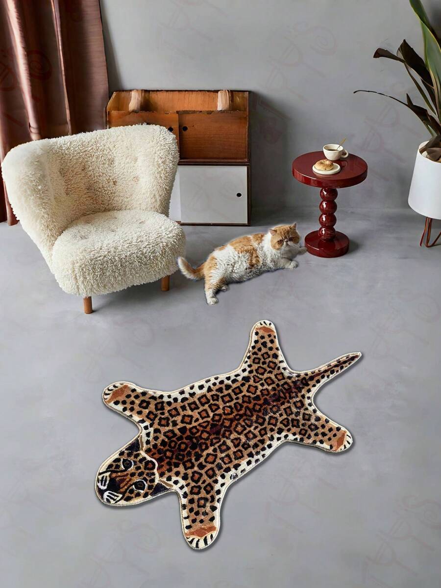 1 Pc Rectangular Printed Cute & Stupid Leopard Pattern Long-Fiber Polyester Door Mat; Machine Washable Carpet; Durable Rug For High Traffic Area; Non-Slip, Stain Resistant & Easy To Care Entryway Area Rug For Living Room, Bedroom, Dining Room, Bathroom, Kitchen, Balcony And More; Crystal Velvet Room Decor Stuff; Ideal Home Decor Stuff Choice