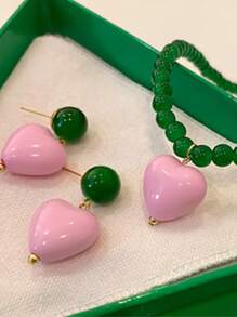 Green Beads + Pink Heart