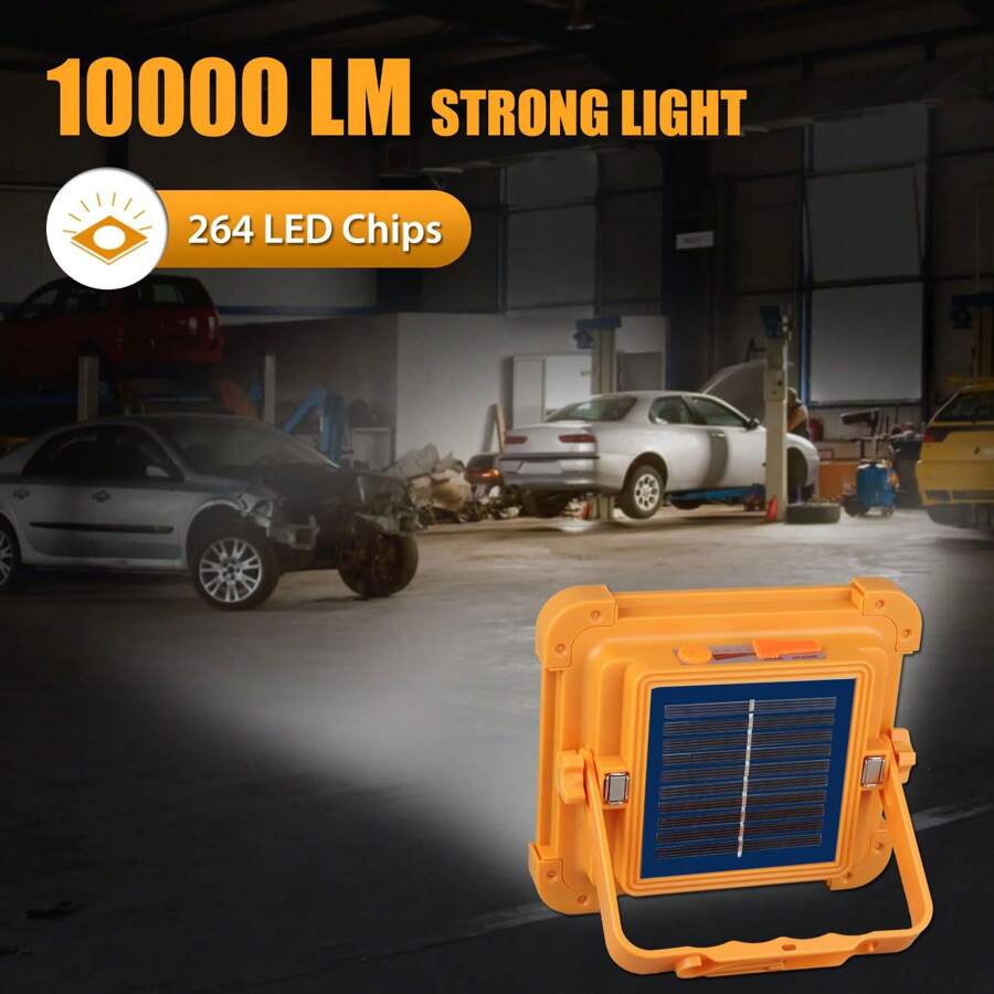 1 pieza de Luz de trabajo recargable solar de alta potencia, Foco portátil de 264 LED de alta luminosidad con base magnética, Luz LED para área de trabajo IP66 a prueba de agua, 5 modos, linterna para mecánicos, campamentos, pesca y reparaciones automotrices