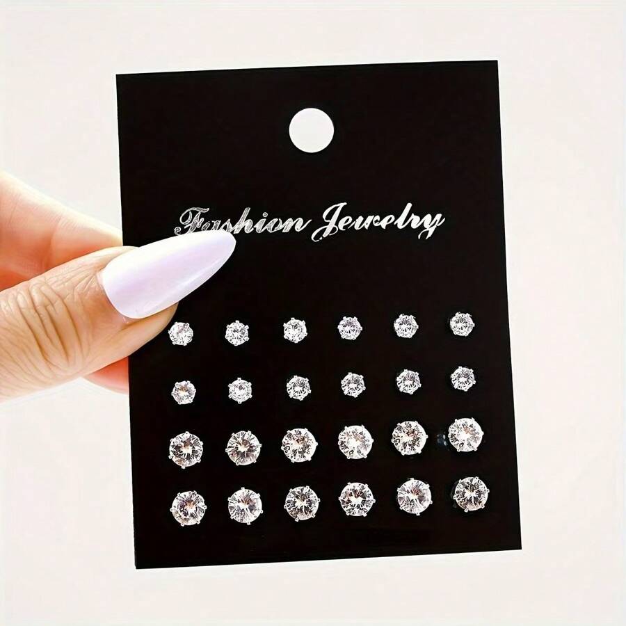 12 Pares Conjunto de Brincos com Strass da Moda, Brincos Decorativos Adequados para Uso Diário (Sem Embalagem de Cartão)