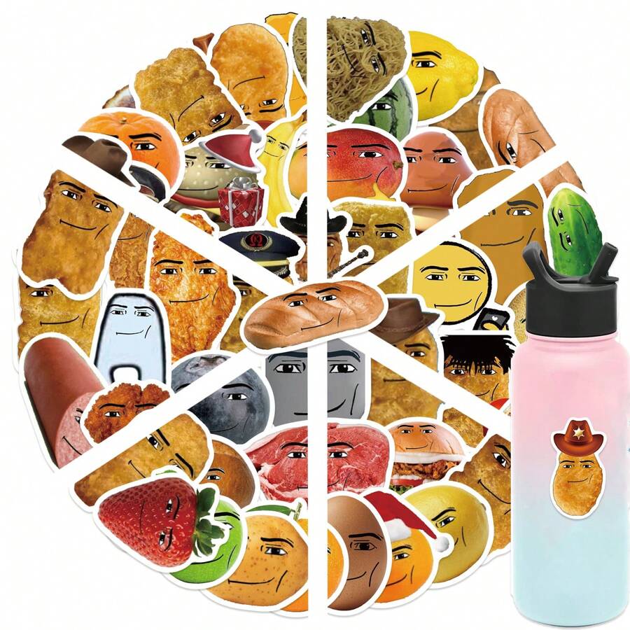 58 Stücke lustige lächelnde Lebensmittel Meme Aufkleber, lustige Hühnchen-Nugget Aufkleber, Meme Aufkleber mit Obstgesichtern, Spoof Graffiti Aufkleber, Meme Geschenke, wasserfeste Vinyl Aufkleber für Wasserflasche, Hydroflask, Gitarre, Gepäck, Handy, Hülle, Laptop, Skateboard, Geschenke, Schulmaterial, Schulanfang