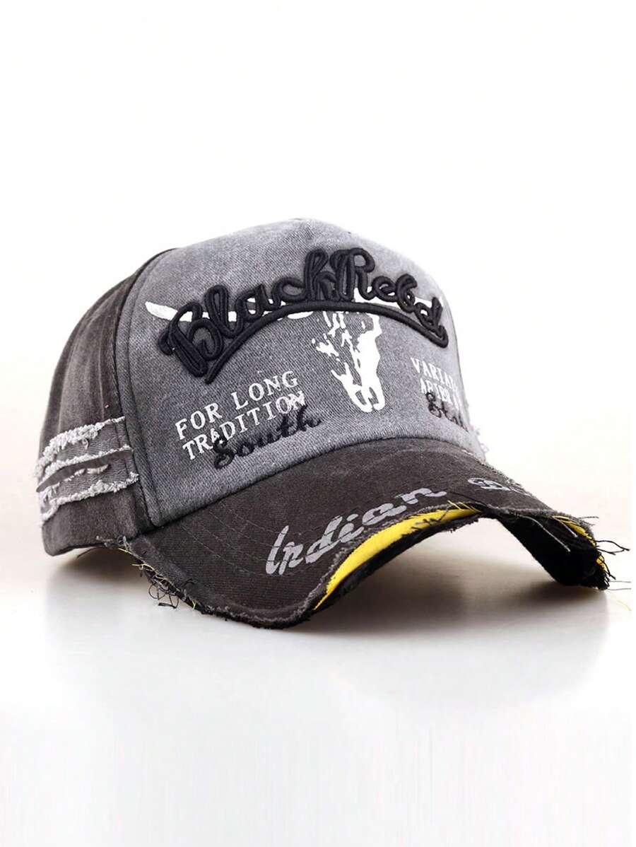 Gorra de béisbol con efecto desgastado, bloqueo de color, bordado 3D de letras y visera ajustable, sombrero versátil de moda para exteriores