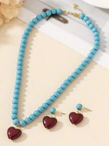 Blue Beads + Wine Red Heart