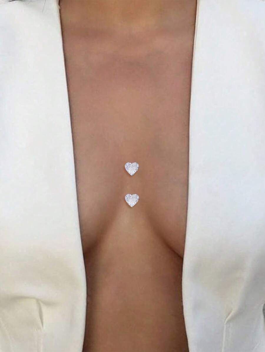 2 Peças Novos Emplastros de Peito com Strass em Forma de Coração, Acessórios Sexy de Lingerie para Festa