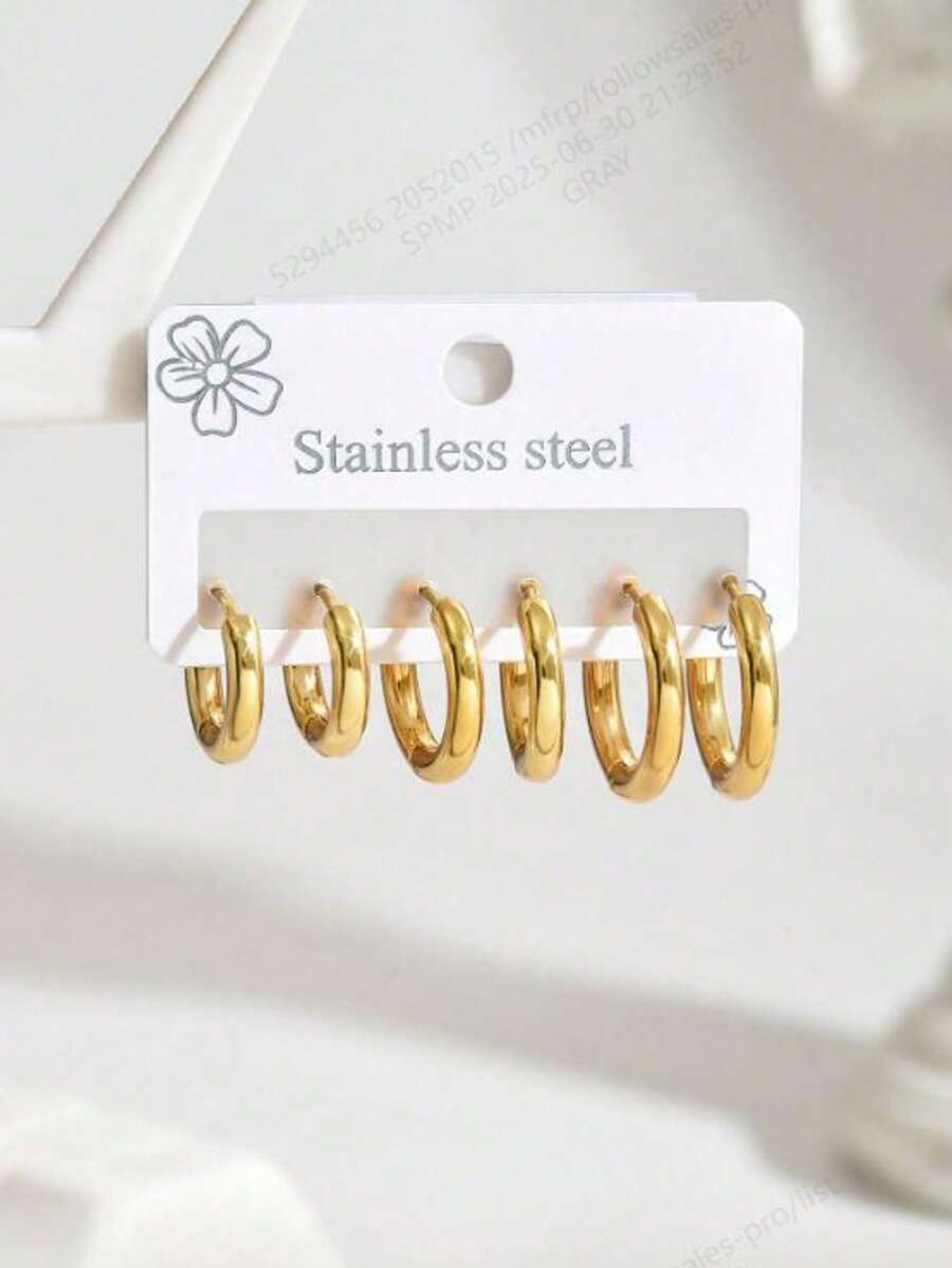 6pcs High-End Simple Stainless Steel Hoop Earrings Six Pieces Set Combination Set