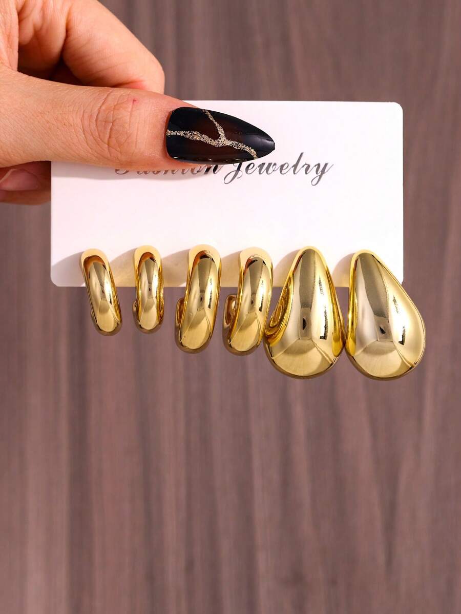 3 pares de pendientes tipo aro en forma de C, sencillos y clásicos, joyería de moda adecuada para uso diario de mujer, regalo ideal para madres y amigas