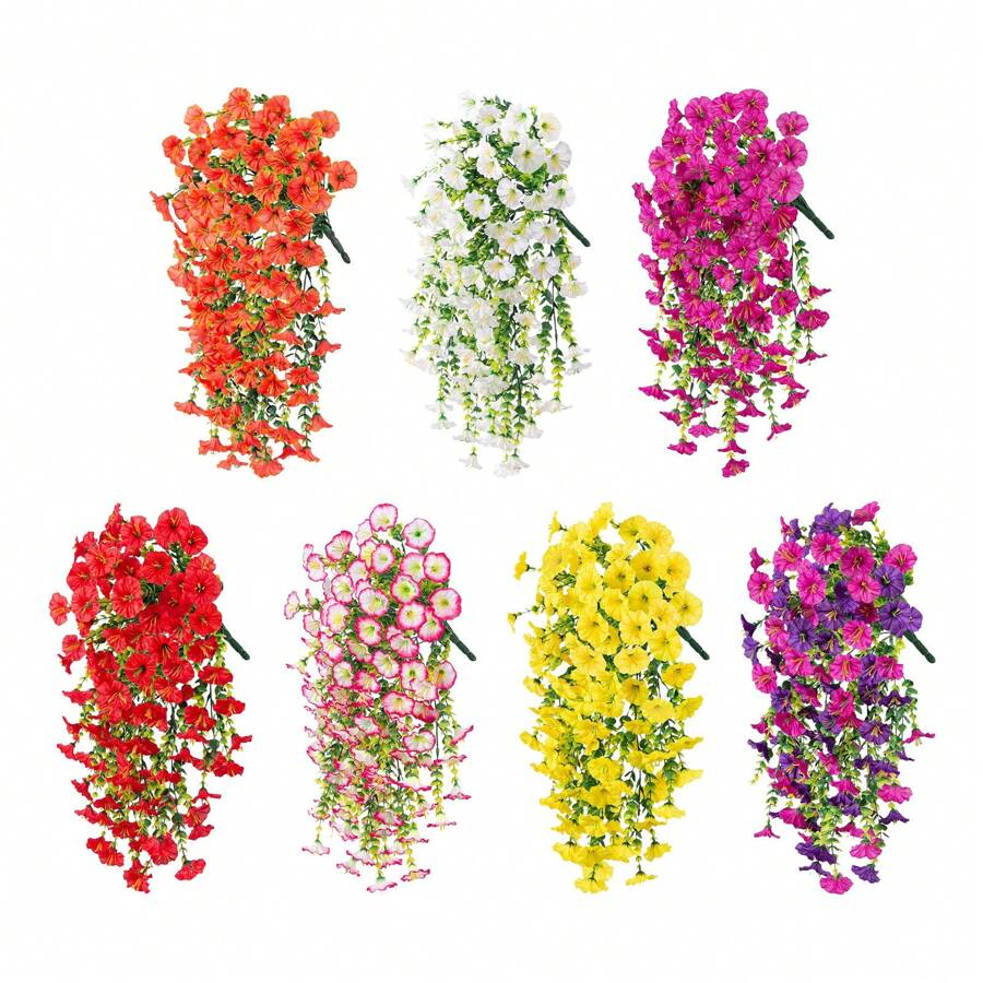 NKEN 4 PCS 75cm Artificial Hanging Morning Glory Set (Multi-Color: Purple/Pink/Blue/White) - Uv Resistant Realistic FauxFlowers With Eucalyptus Leaves For Weddings, Home, Office, Garden & Party Decor