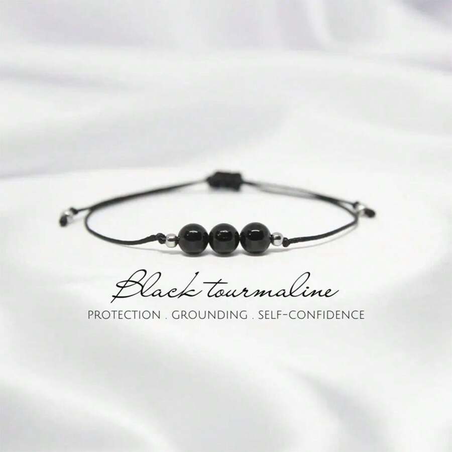 1 Stück handgefertigtes, einstellbares Schwarzer Turmalin Armband, Empath Schutz Armband, Kristallschmuck, EMF-Schutz, Glücksbringer, Heilende Energie Armband