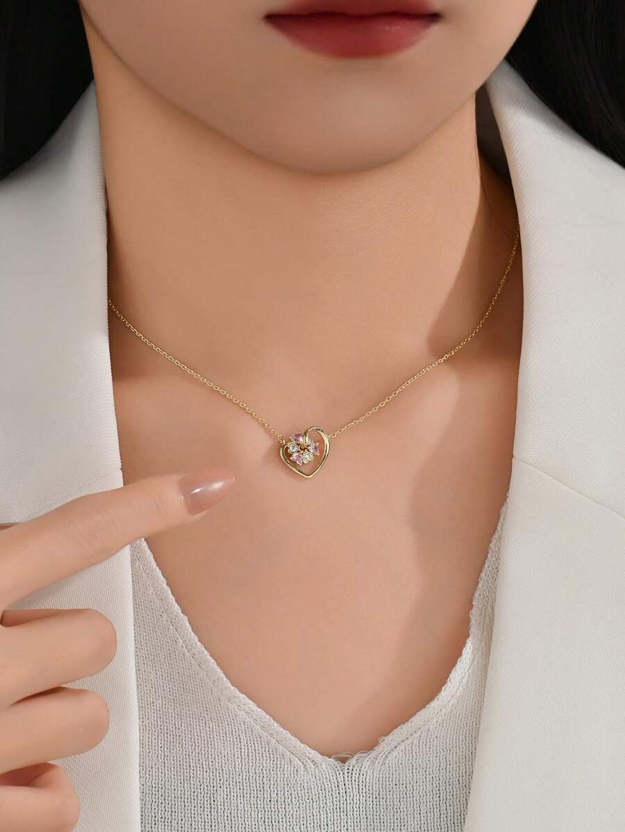 1 pieza Collar con colgante de corazón versátil y giratorio de aleación de cobre, regalo para la novia