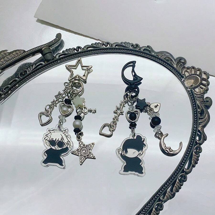 1pc Gojo Creative Star Phone Case Beaded Hanging Chain, Keychain Hanging Item Personalized Versatile Phone Chain, Car Hanging Fashion, Black And White Surrounding Fashion Creative Acrylic Beaded Phone Case Chain, Card Book Hanging Rope Camera Chain Valentine's Day Valentines School Cartoon