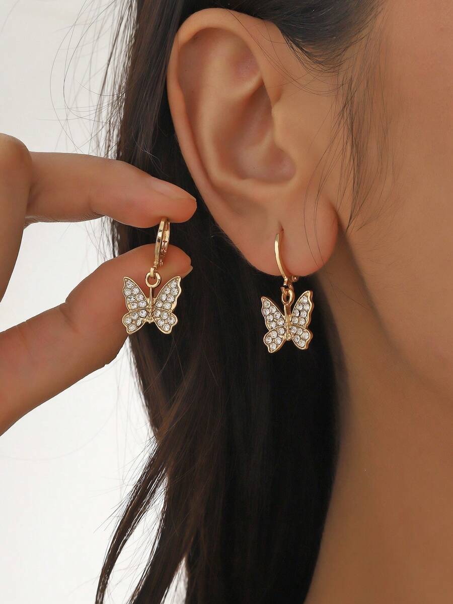 1 paire de boucles d'oreilles à gouttes papillon diamant élégantes et à la mode pour femmes, tenue décontractée pour les vacances et les rendez-vous