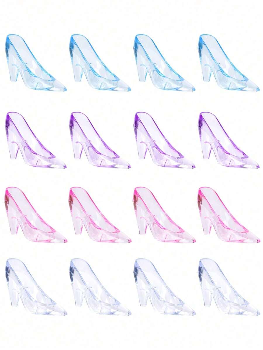 12pcs Mini Plastic Crystal Shoes, 3.5 Inch Transparent High Heel Shoes Decor, Funny High Heel Figurine Decorations, Suitable For Wedding, Birthday Party, Desktop Decor, Adult Gift