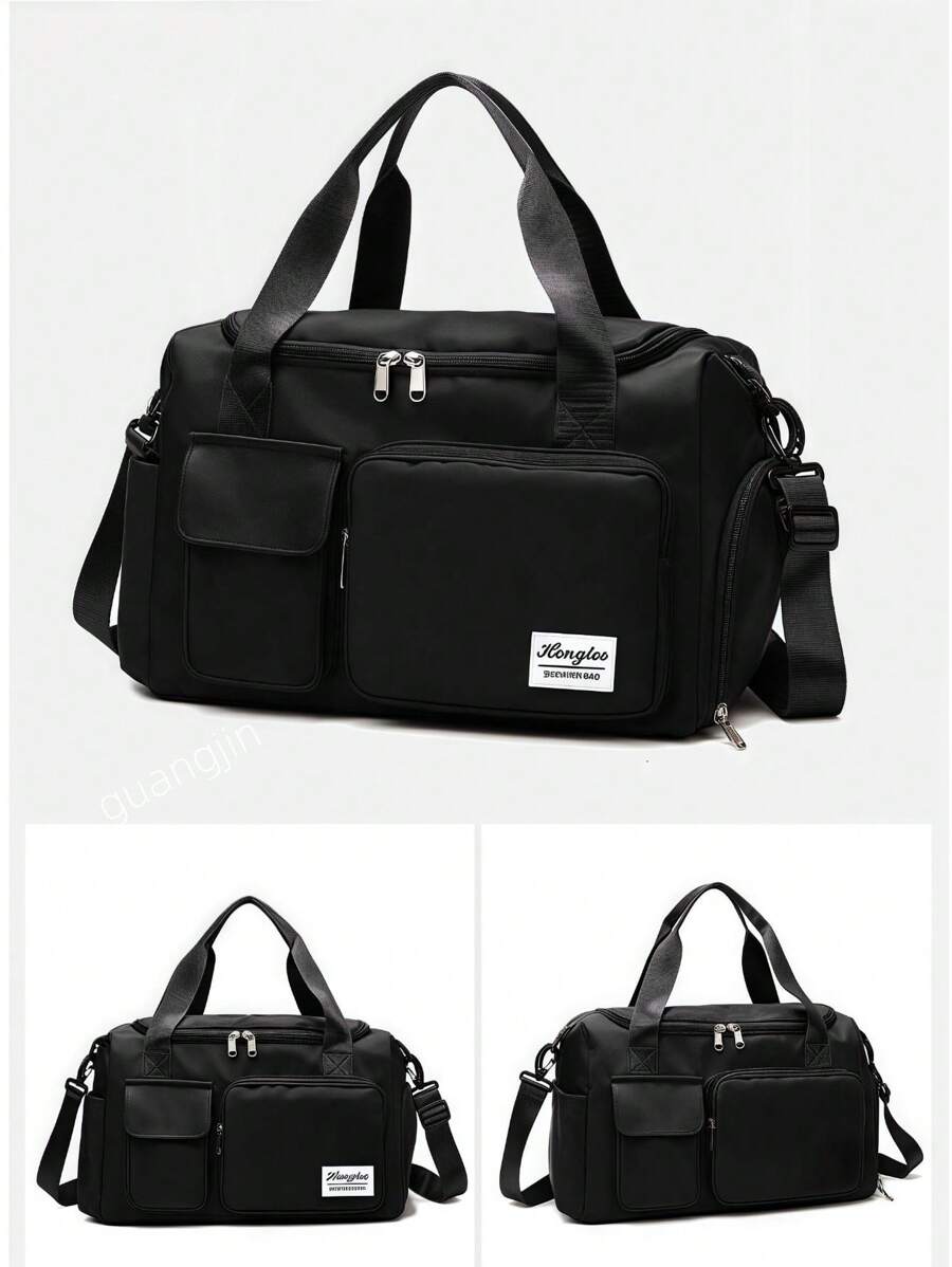 1 pièce Sac de gym, sac bandoulière de yoga, sac de sport avec compartiment pour chaussures et compartiment pour vêtements mouillés, en tissu Oxford noir résistant à l'usure et imperméable. Sac de voyage avec poches sèches et humides, sac à main léger et portable, sac de week-end ou d'un jour pour femmes et hommes, pour les entraînements, le gym, la natation et les voyages et vacances