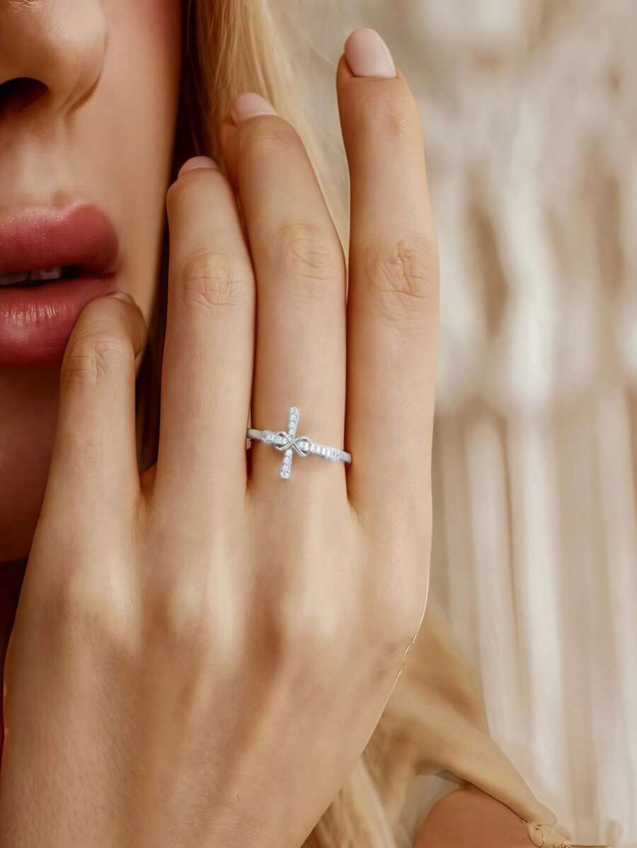 1pc Ladies' Cross Ring, Engagement Ring,Promise Ring, Do Not Change Color, Give Your Daughter Sisters Belief Baptism Jewelry