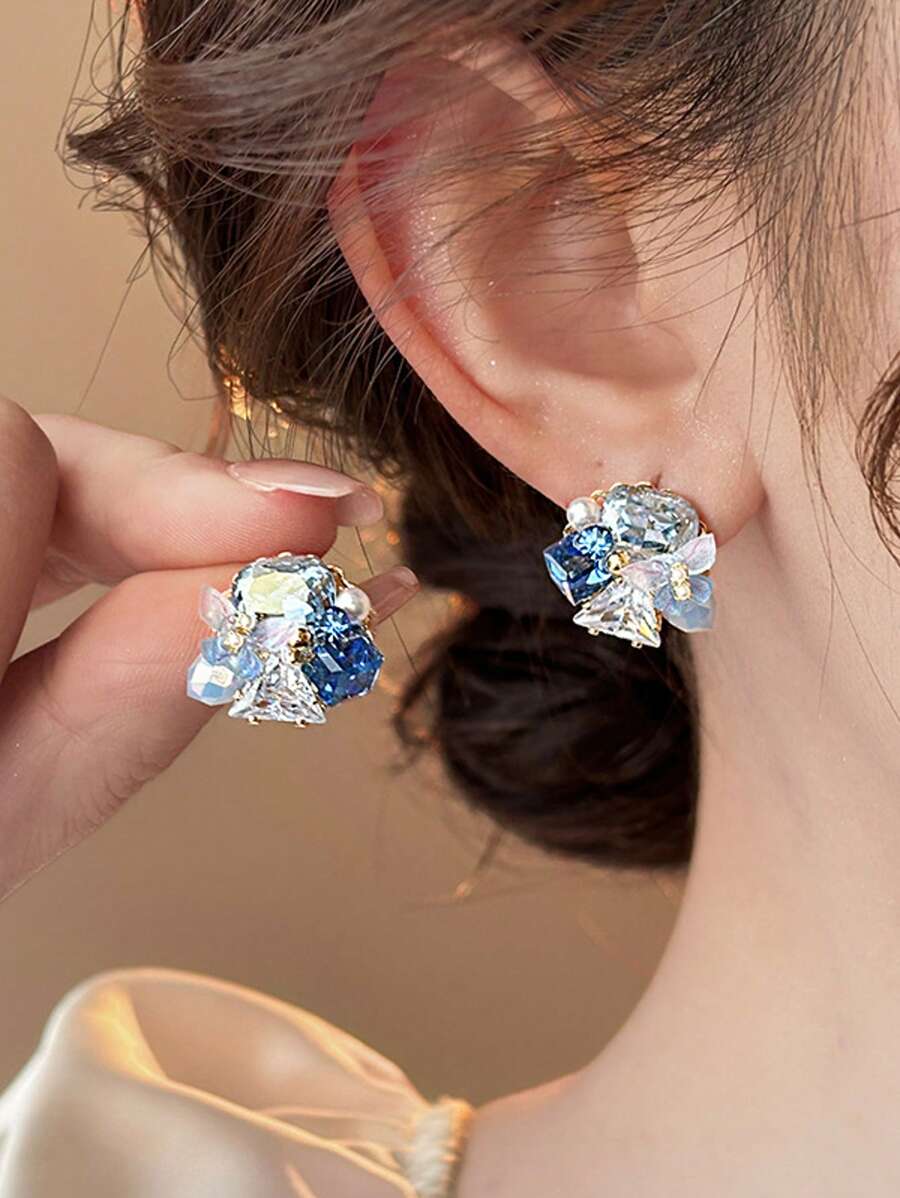 Andkiss 1 par de brincos de pino elegantes e modernos com pérolas falsas e borboletas e flores