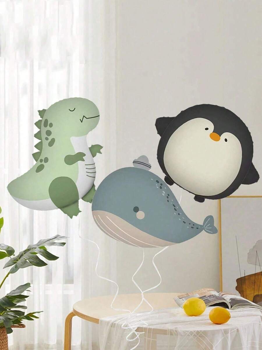 MECRLA 2pcs/3pcs Animal Balloon Decorations, 3 Animal Styles, Birthday Party Balloons, Gift Balloons, Wall Decor Balloons, Indoor/Outdoor Photography Balloons, Cartoon Balloons, Cute Balloons, Dinosaur Balloons, Whale Balloons, Penguin Balloons