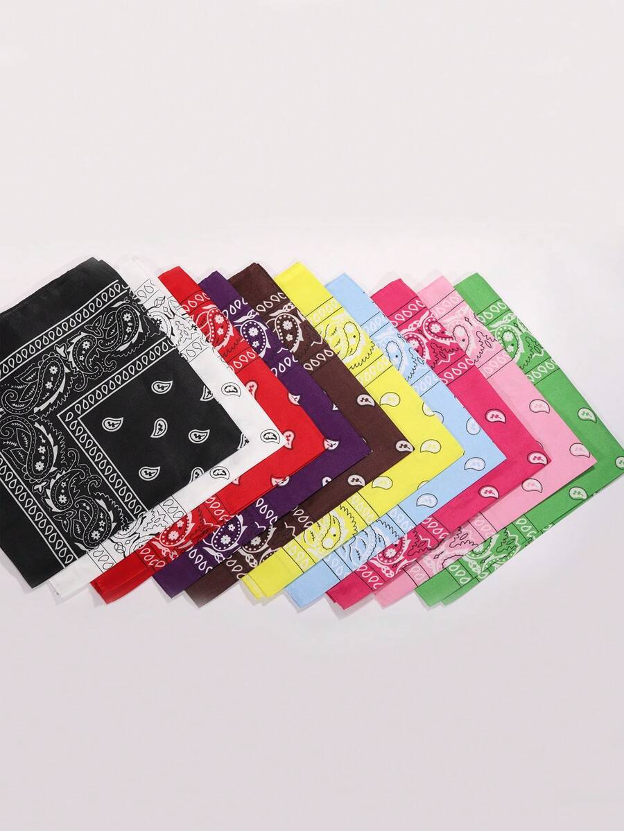 10 Stück Polyester Kaschumiblumen Muster Bandana Stirnband, Unisex Hip-Hop Outdoor Radfahren Kopftuch, 54*54cm großes Taschentuch