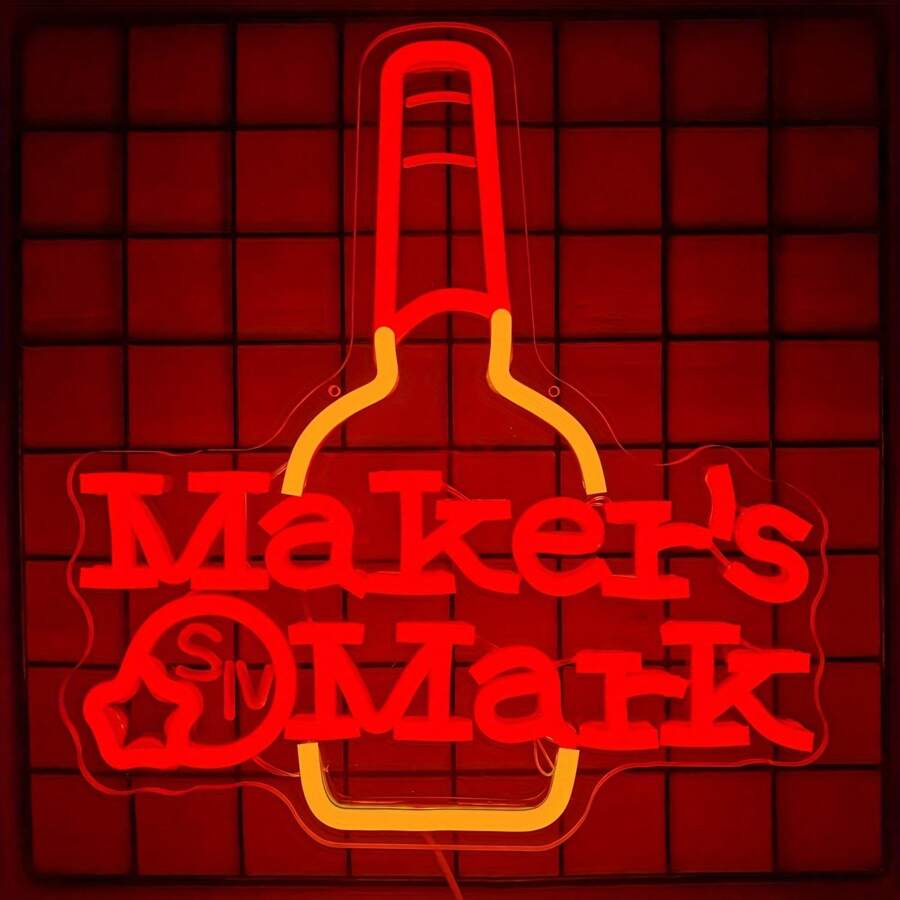 Insegna al neon Makers Mark Whiskey, luci al neon per decorazione murale, bar, stanza degli uomini, insegna a LED dimmerabile