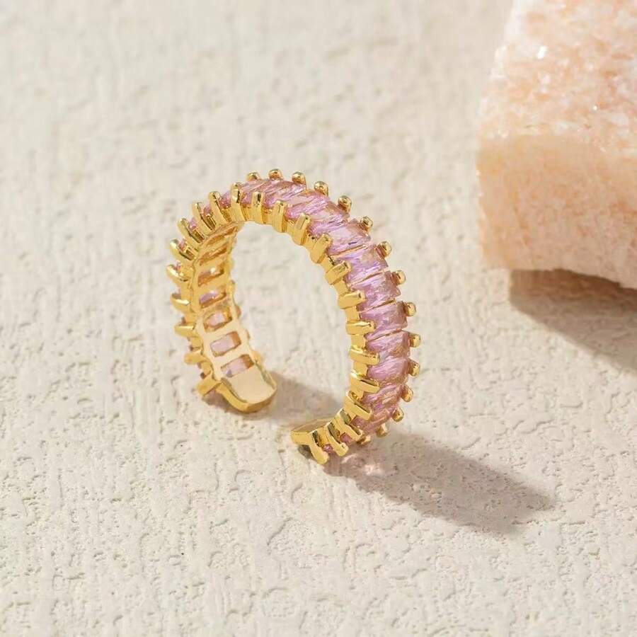1 anel aberto com pedra de zircônia banhada a ouro 18K, elegante, simples e charmoso, presente para uso diário, presente ideal para namorada