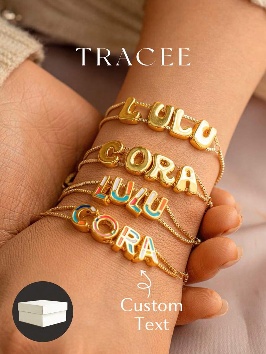 1 Peça Pulseira Personalizada Customizada com Nome Estilo Europeu e Americano em Ouro 18k, Pulseira de Algema Personalizada com Nome, Pulseira Minimalista, Estilo Acadêmico, Aplicação de Letra, Temporada de Volta às Aulas, Presente para Estudantes, Amigos e Melhores Amigos