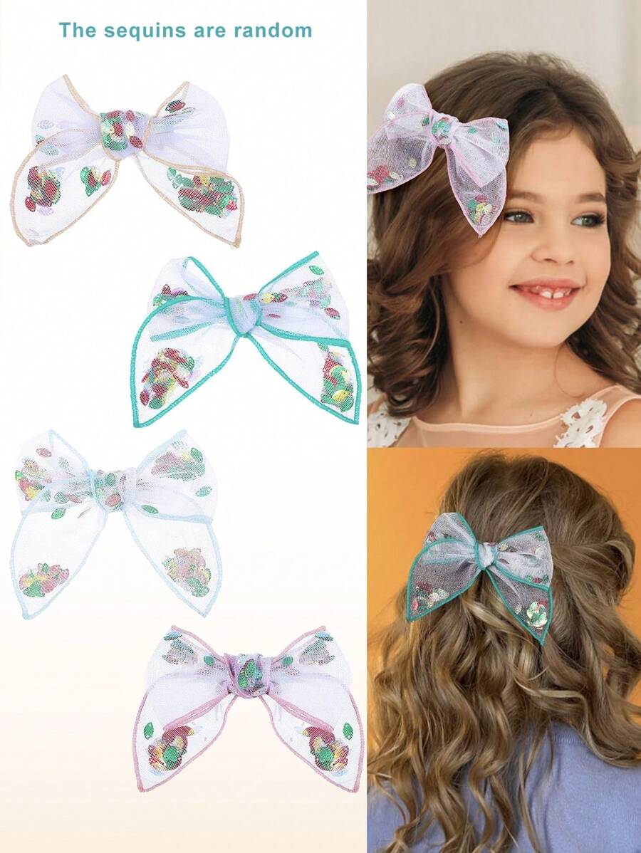4 piezas Moños de cabello con purpurina y hojas doradas en miniatura de colores brillantes para el cumpleaños de niñas, accesorios para el cabello para niñas, niñas pequeñas y adolescentes para fiestas