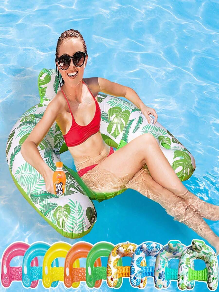 1PC Adult Swimming Ring U-Shaped Floating Lounge Chair, Water Inflatable Floating Raft, Unisex Swimming Pool Float Chair, Beach Essentials, Beach Accessories