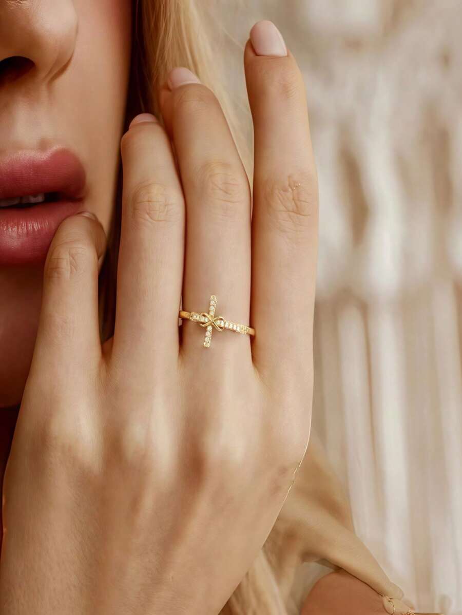 1pc Ladies' Cross Ring, Engagement Ring,Promise Ring, Do Not Change Color, Give Your Daughter Sisters Belief Baptism Jewelry