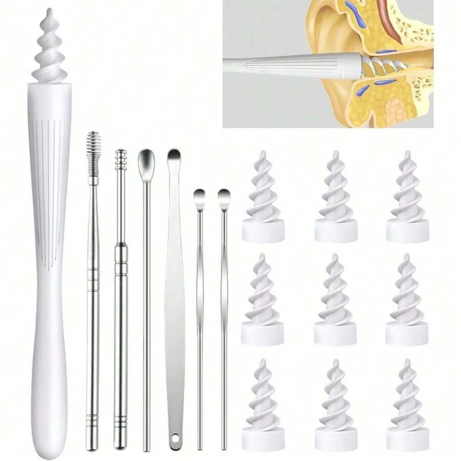Herramienta de 7 en 1 para eliminar la cera de oídos, kit de eliminación de cera de oído reutilizable y lavable con puntas de silicona suave de repuesto para una limpieza talla grande profunda, el kit de eliminación de cera de oído contiene 7 tipos de herramientas de limpieza de oídos
