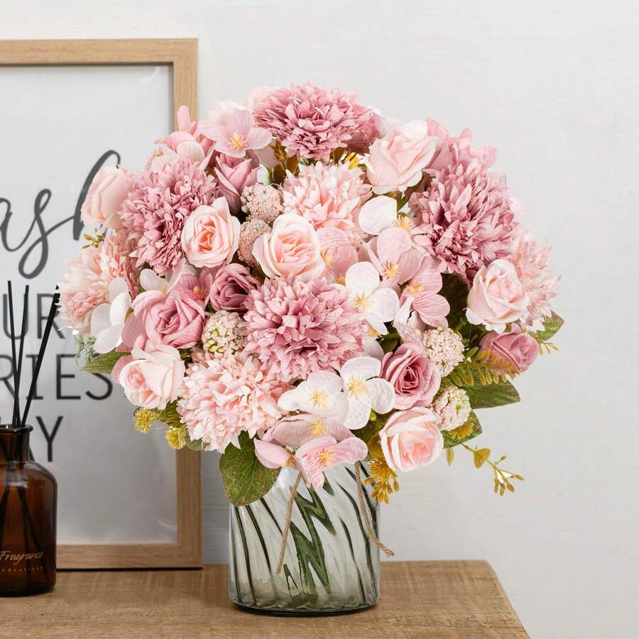 1 Pieza Flores artificiales de peonía de seda Ramo de hortensias para decoración de boda DIY, material para corona, flores para sujetar en la muñeca, en el pecho, en la cabeza, decoración para el auto de bodas, decoración de arco del dintel, para decorar el hogar, el comedor, el dormitorio, floreros, materiales de decoración para fiesta de cumpleaños, regalos para el Día de San Valentín y Año Nuevo