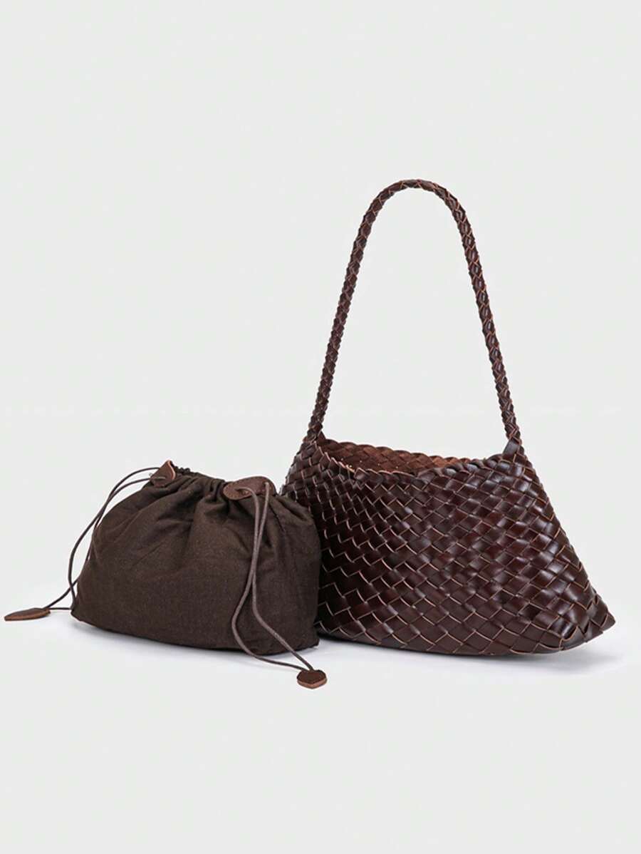 Handmade Woven Underarm/Shoulder Bag, 2025 New Versatile Casual Retro Vegetable Basket Handbag & Shoulder Bag