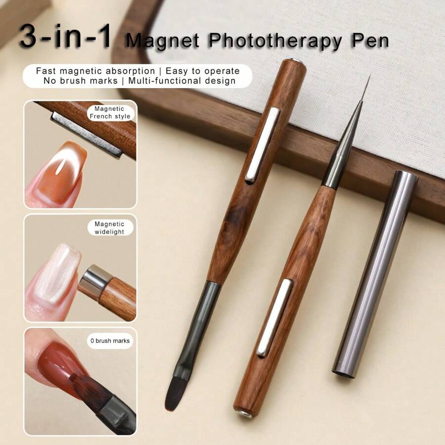 8 piezas de Bolígrafos magnéticos de arte de uñas de sándalo, pueden usarse como imanes de ojo de gato, herramienta de uñas multifuncional 3 en 1 con cepillo y imán, diseño conveniente