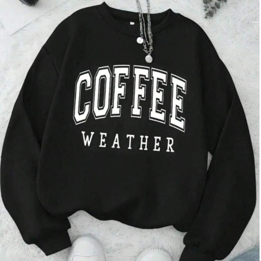 Moletom Feminino Estampado Coffee Gola Redonda Casaco Unissex Moda Inverno