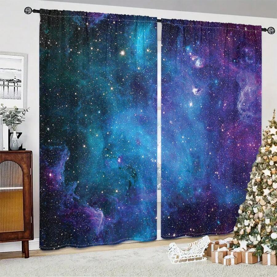 2Pcs Galaxy Curtains Space Cosmic Universe Stars Blackout Window Curtains Thermal Insulated Drapes For Living Room Bedroom Kitchen Bathroom Home Decor Fantasy Sky Space Theme Curtains Aesthetic Room Decor Cortinas Para La Sala 3D Digital Printing Window Treatment Tapestry Wall Hanging Art Decoration