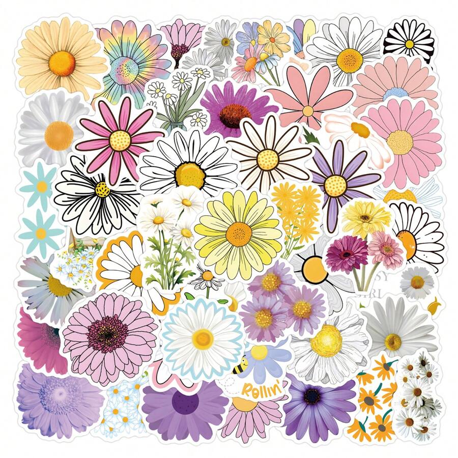 55 Stück Gänseblümchen Aufkleber, süße Blumen Aufkleber für Wasserflaschen, Laptops, Gepäck, Tagebücher, Eikecy wunderschöne Pflanzen Aufkleber und Dekorationen für Kinder, Jugendliche, Erwachsene, Schulmaterial, Rückkehr zur Schule