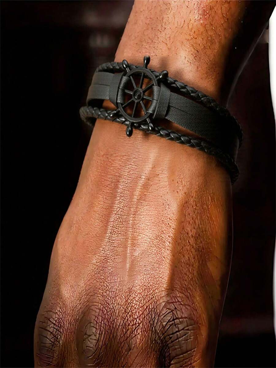 1 pieza Brazalete de joyería punk a la moda, brazalete de aleación con volante de barco trenzado, brazalete para estudiantes y parejas