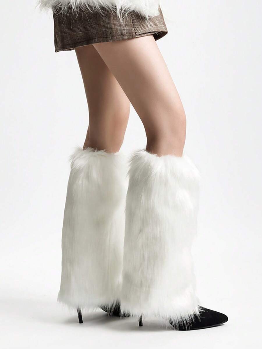 Calentadores de piernas de piel artificial para mujer, de estilo japonés Lolita, de punto en blanco y negro, para otoño e invierno