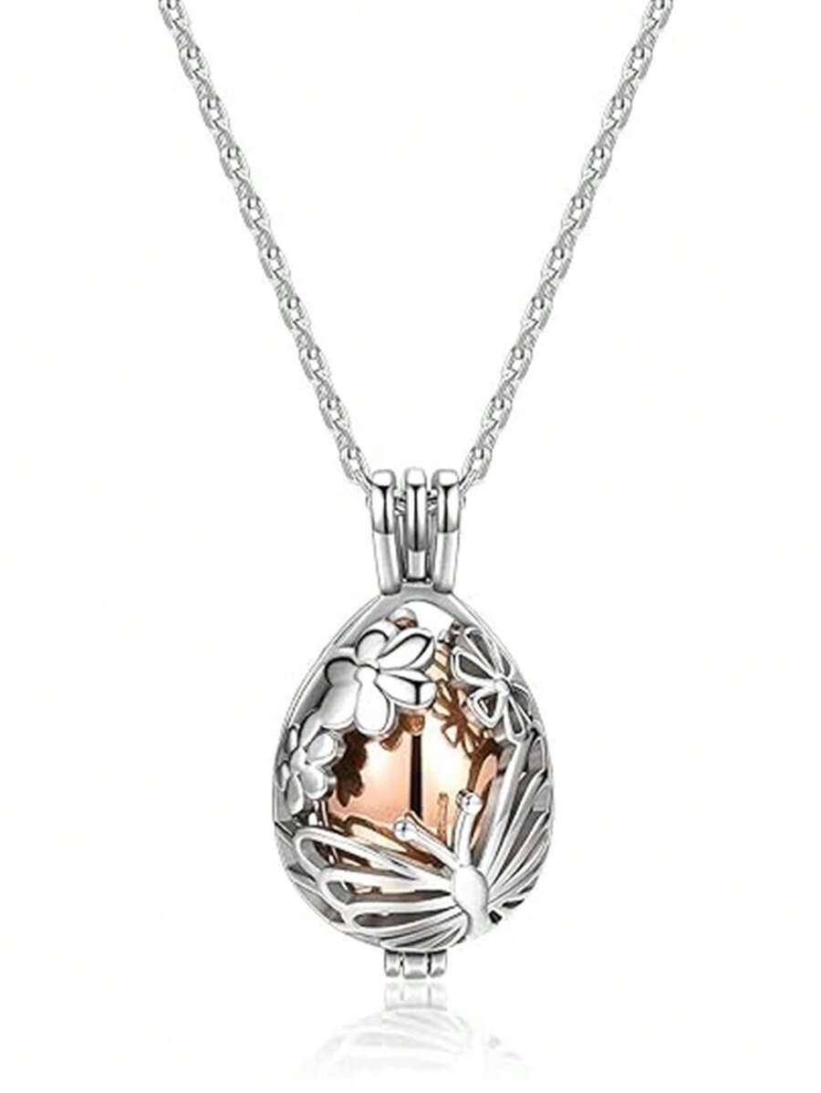 Cremation Jewelry Urn Necklace For Ashes Teardrop Butterfly Urn Memorial Locket Pendant Necklace Hollow Flower Jar Keepsake Cremation Jewelry For Women