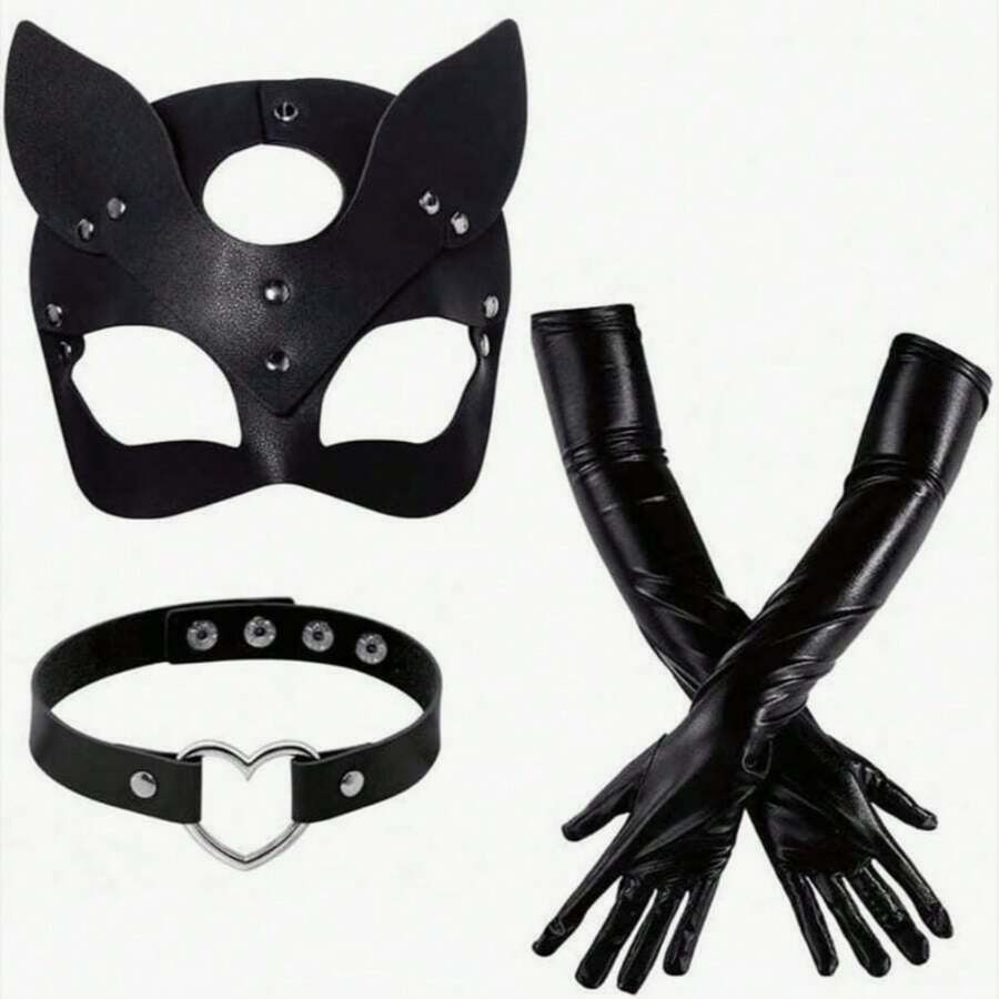 1 pezzo Nuova maschera lunga in pelle brevettata 2025 volpe, colletto in pelle PU a forma di cuore, accessori per giochi di ruolo - guanti, maschera, festival, regalo di compleanno - regalo perfetto - regalo - regalo di compleanno - regalo di Natale - regalo di San Valentino - regalo di Ognissanti