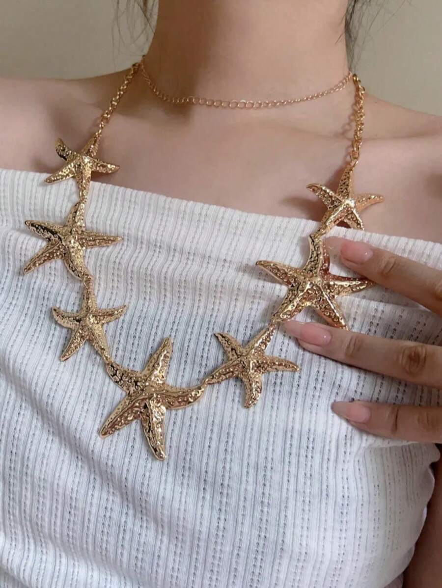 1 buc. Lanț de talie pentru femei cu design de stea de mare, disponibil în culori aurii și argintii, versatil pentru a fi purtat ca și colier, potrivit pentru diverse ocazii, cum ar fi moda stradală, stilul campus, petrecerea boemă, lanț drăguț din aliaj pentru primăvară, vară, toamnă, iarnă, toamnă, Halloween