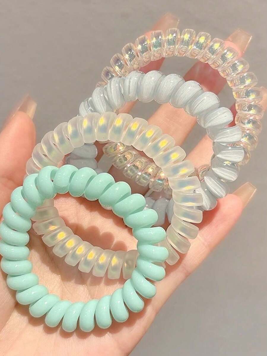 4 buc elastice de păr spiralate albastre și verzi, accesorii de păr versatile pentru navetiști cu suprafață netedă, suporturi pentru coadă de cal, elastice de păr, frânghie de păr, toamnă
