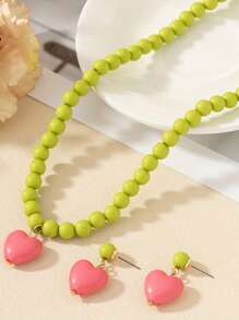 Light Green Beads + Rose Red Heart