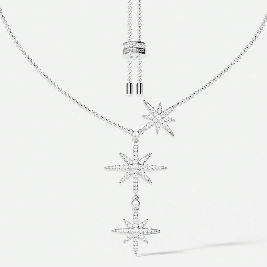 APM Monaco Necklace AC3350OX Three-Star Six-Pointed Star Necklace 925 Silver Light Luxury Clavicle Necklace For Girlfriend's Birthday Gift High-End Niche Design Valentine's Day Gift Silver White
