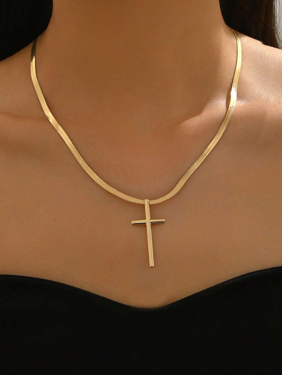 1 stuk roestvrijstalen kruishangerketting, uniek koppelontwerp, geschikt voor dagelijks gebruik, cadeau voor vrienden en familie, vakantiecadeau