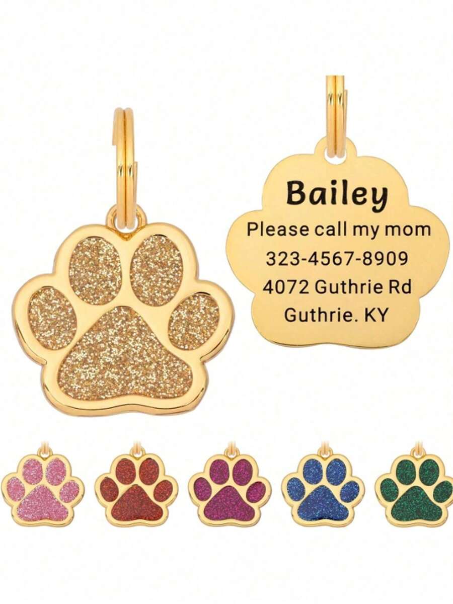 Zinc Alloy Pet Tags, Gold Footprints, Pet Supplies, Dog Tags, Pet Collars, Cat And Dog Surname Tags, Anti Loss Surname Tags (Gold, Pink, Blue, Green, Purple)Random Color