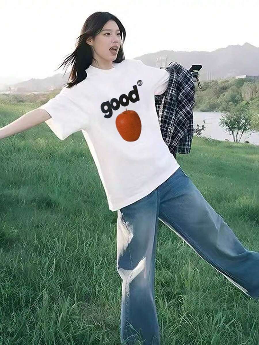 100% Cotton Women's T-Shirt Short Sleeve Summer 200g Fashion Print Casual Sports Outdoor Comfortable Breathable