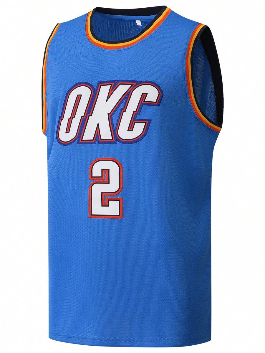 Camiseta de baloncesto para hombre, #2 azul, camiseta deportiva con decoración bordada
