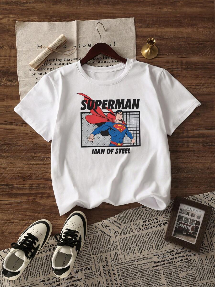 WB Collab Superman Graphic Casual Summer Men's Short Sleeve T-Shirt