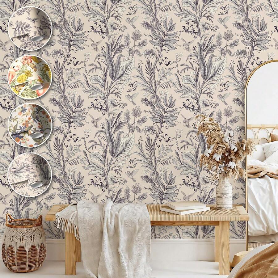 SUPSTICKER 1 rollo de pegatinas de pared autoadhesivas y extraíbles con patrón floral vintage, decoración del hogar, vinilos decorativos para escritorios, dormitorios, baños, entradas, renovación de habitaciones, papel tapiz, pegatinas de pared, decoración de pared