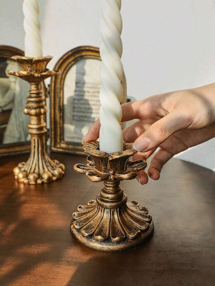 1 Piece French Vintage Style Worn Gold Candle Holder Base European Wedding Decor Home Decor, Decor, Festivals, Gifts
