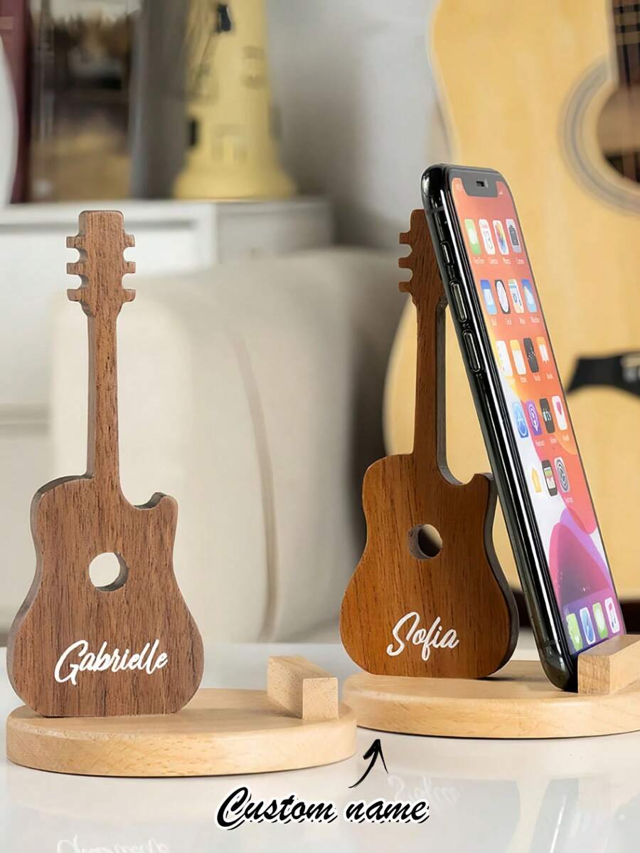 Custom Wooden Guitar Art Ornament, Cell Phone Holder, Engraved Name Desktop Decoration Birthday Gift For Guitar Lover, Stylish, Modern, Customized, Personalized, Unique For Him, Her, Boyfriend, Girlfriend, Dad, Mom, Family, Friends, Anniversary, Valentine's Day, Mother's Day, Homecoming, Christmas, Halloween, Ramadan, Birthday, Father's Day